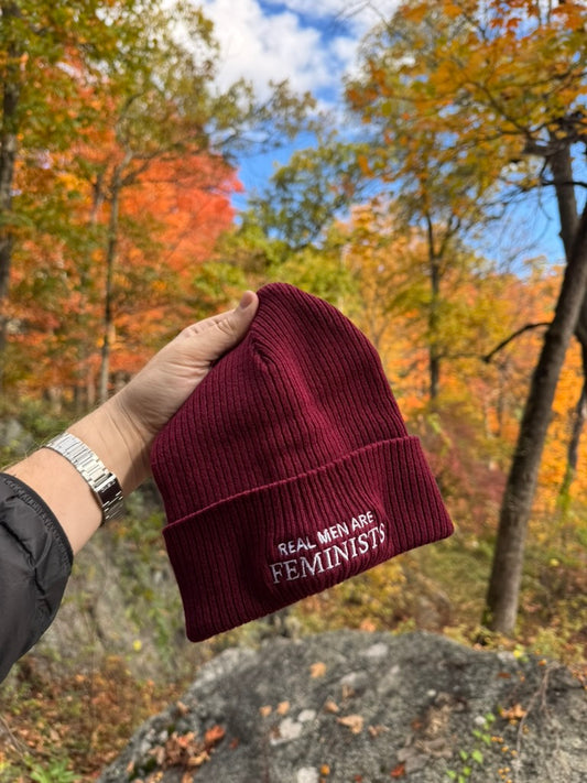 Embroidered “Real Men Are Feminists” Organic Ribbed Beanie