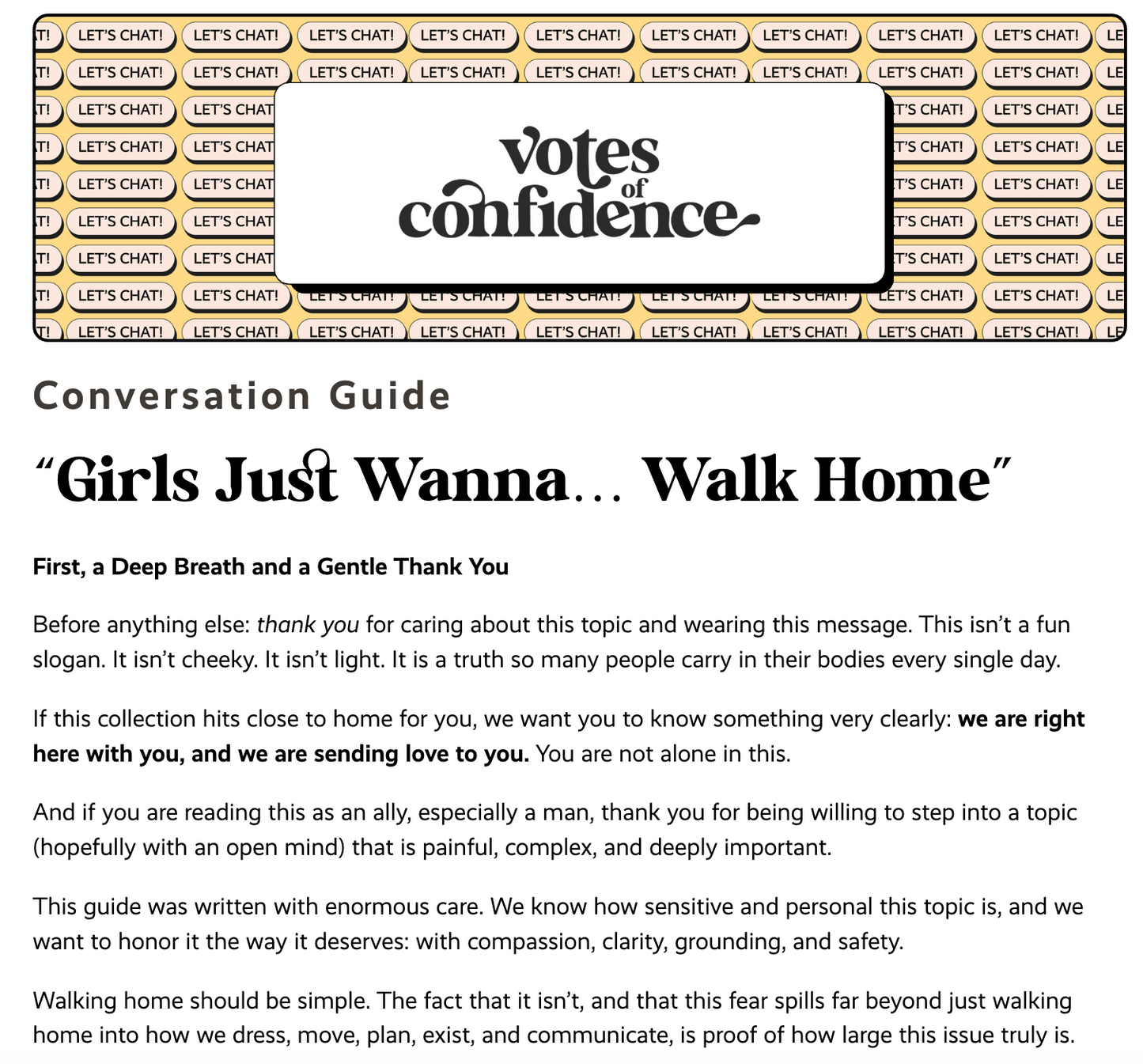 "Girls Just Wanna... Walk Home" Conversation Guide