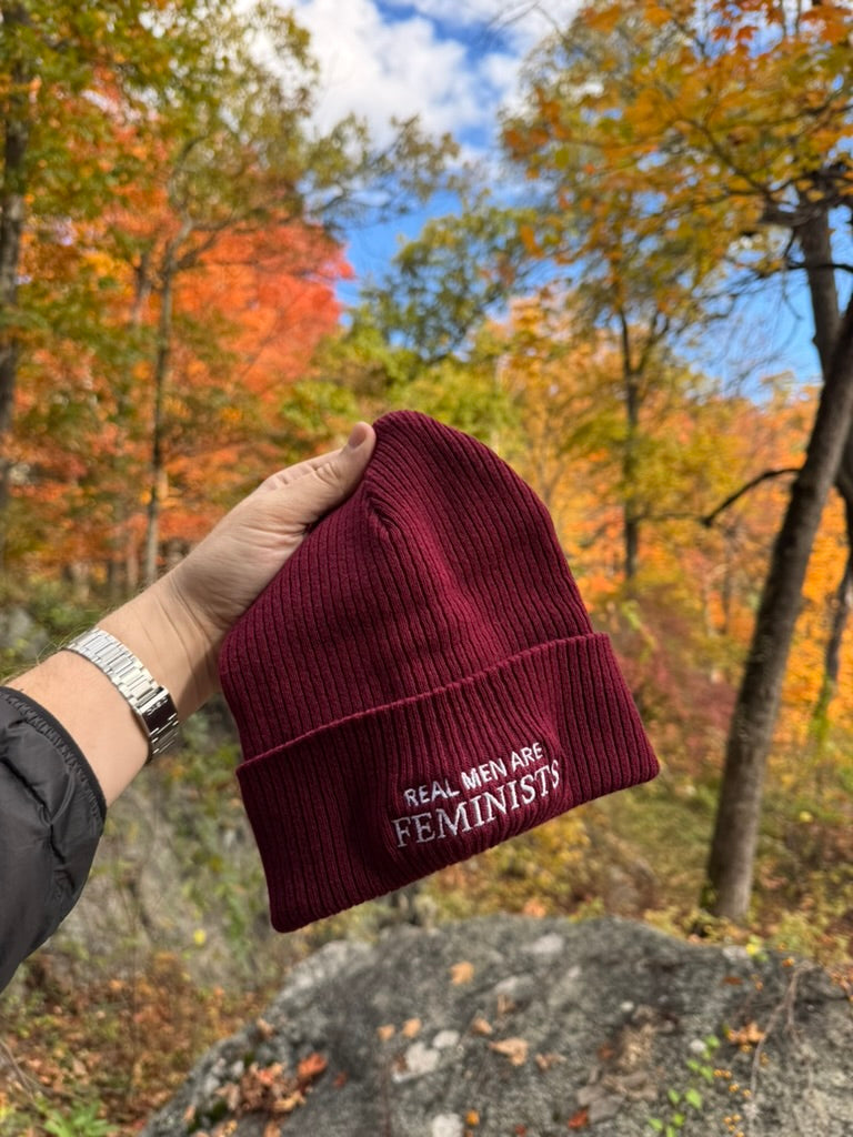 Embroidered “Real Men Are Feminists” Organic Ribbed Beanie