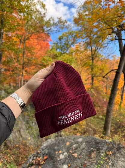 Embroidered “Real Men Are Feminists” Organic Ribbed Beanie