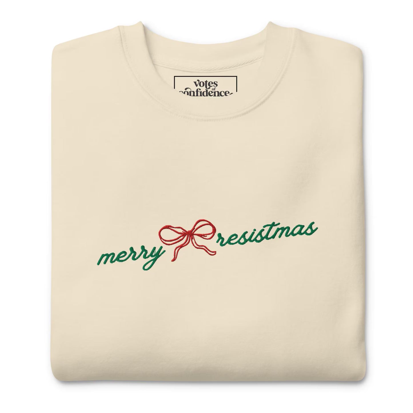 Embroidered "Merry Resistmas" Crew Bow