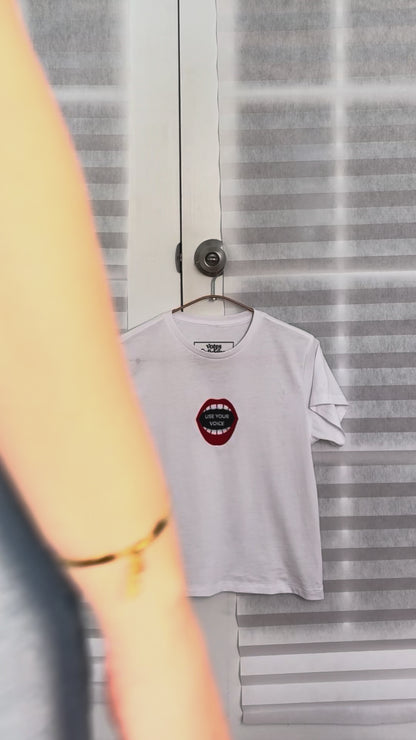 Embroidered "Use Your Voice" Medium Crop Tee