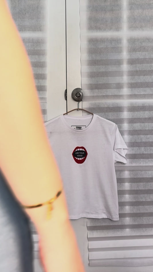 Embroidered "Use Your Voice" Medium Crop Tee
